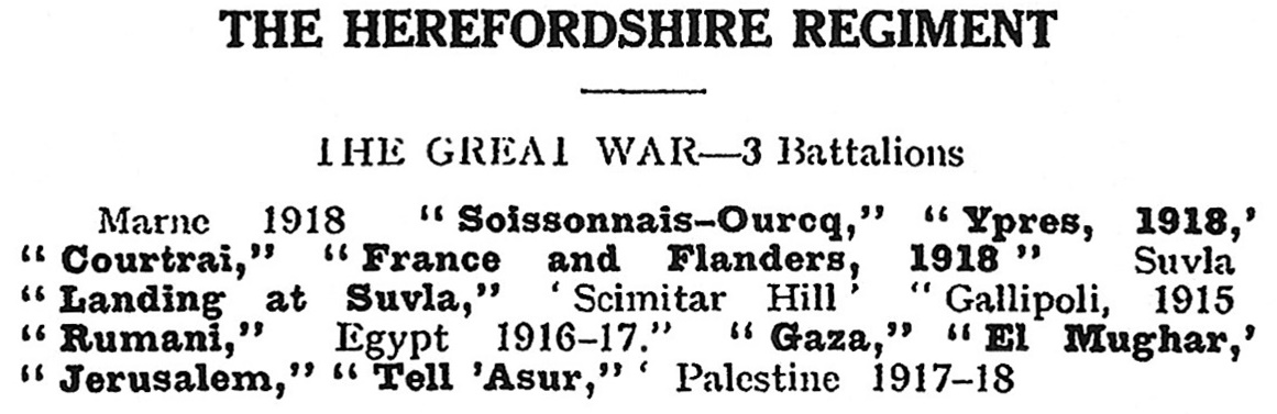 Herefordshire Regiment Battle Honours