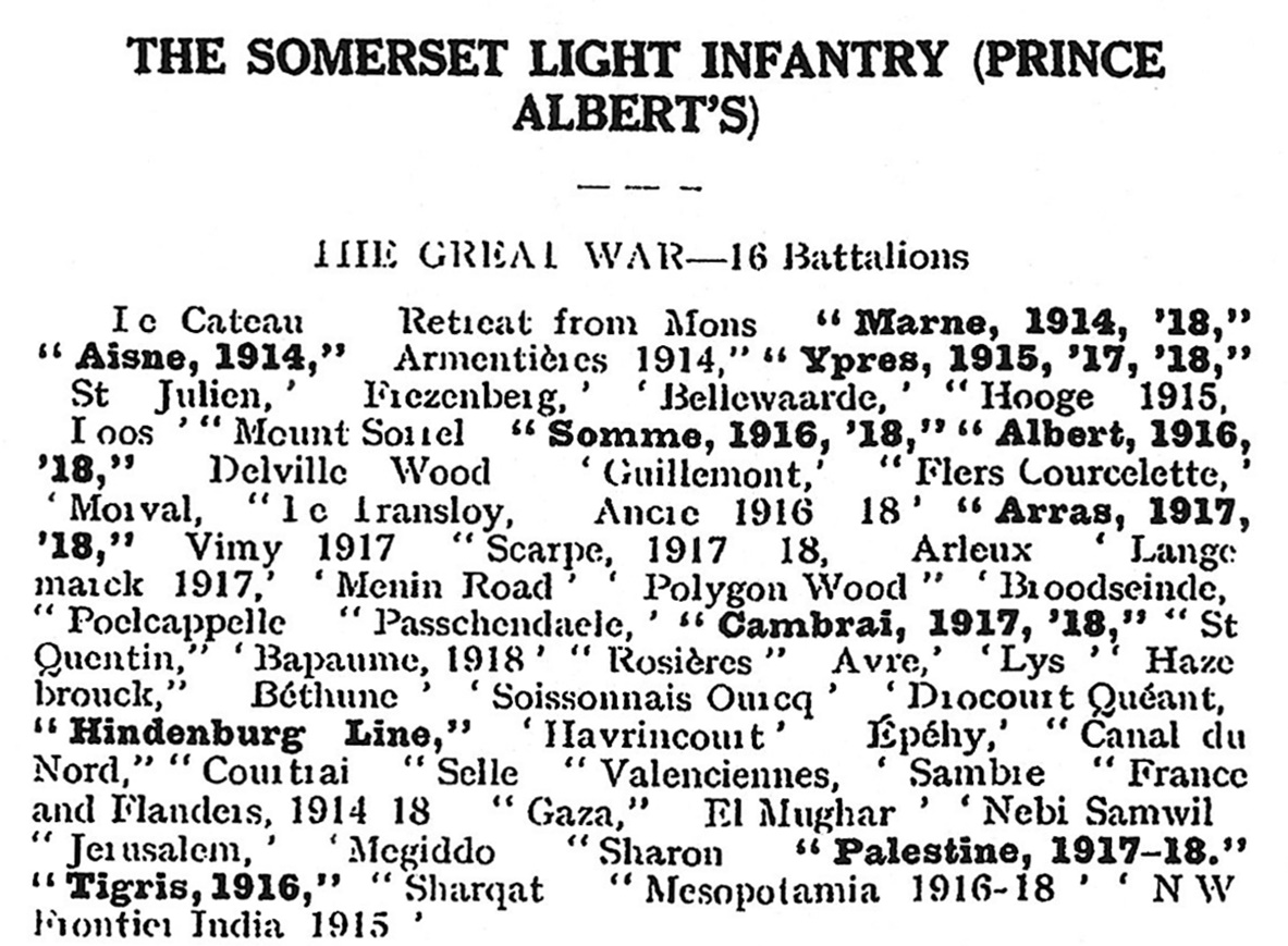 Somerset Light Infantry Battle Honours